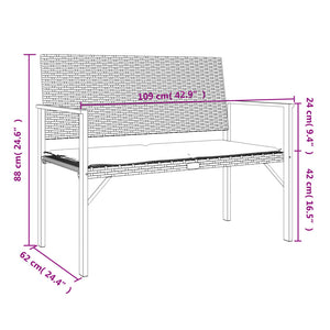 vidaXL 2-Seater Garden Bench with Cushions Black Poly Rattan