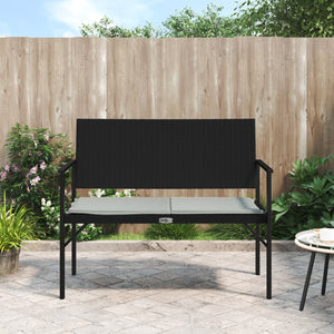 vidaXL 2-Seater Garden Bench with Cushions Black Poly Rattan
