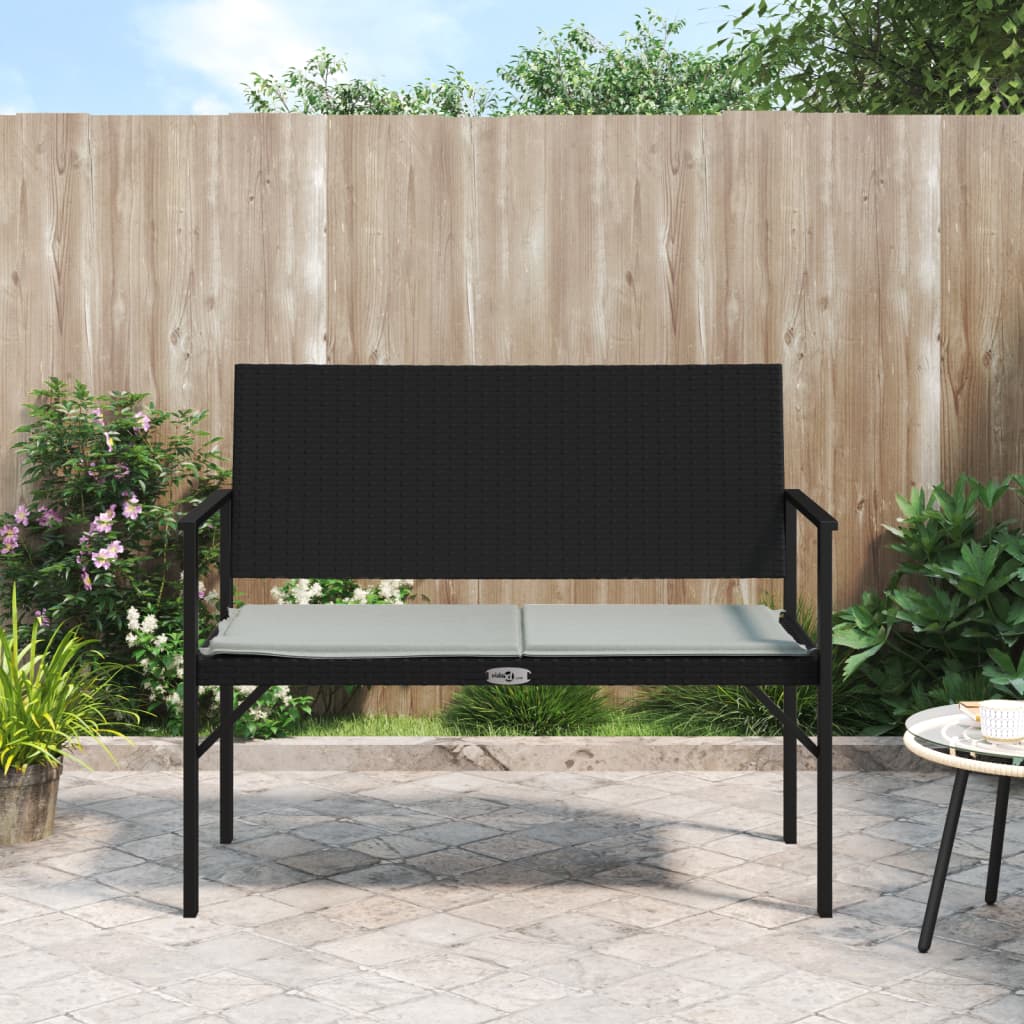 vidaXL 2-Seater Garden Bench with Cushions Black Poly Rattan