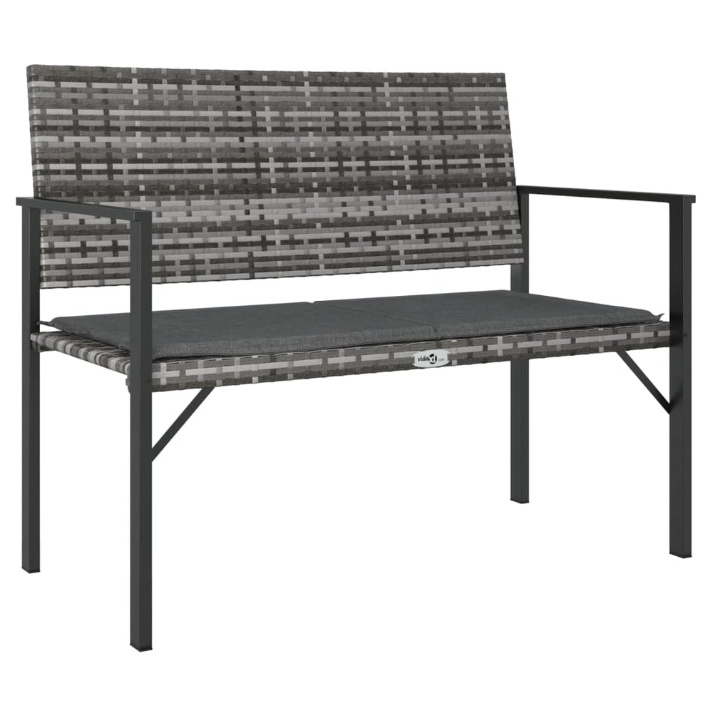 vidaXL 2-Seater Garden Bench with Cushions Grey Poly Rattan