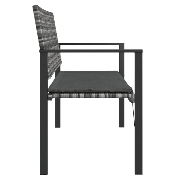 vidaXL 2-Seater Garden Bench with Cushions Grey Poly Rattan