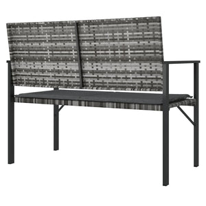 vidaXL 2-Seater Garden Bench with Cushions Grey Poly Rattan