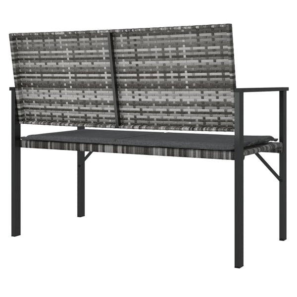 vidaXL 2-Seater Garden Bench with Cushions Grey Poly Rattan