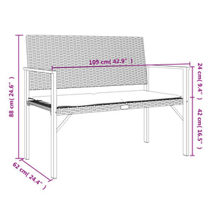 vidaXL 2-Seater Garden Bench with Cushions Grey Poly Rattan