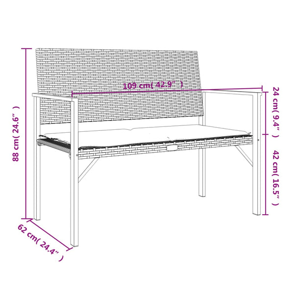 vidaXL 2-Seater Garden Bench with Cushions Grey Poly Rattan