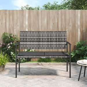 vidaXL 2-Seater Garden Bench with Cushions Grey Poly Rattan