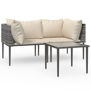 vidaXL 3-Piece Garden Lounge Set with Cushions Grey Poly Rattan