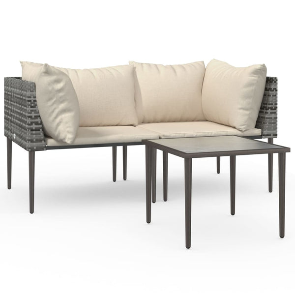 vidaXL 3-Piece Garden Lounge Set with Cushions Grey Poly Rattan