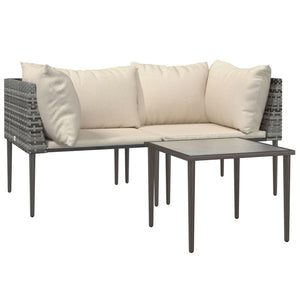 vidaXL 3-Piece Garden Lounge Set with Cushions Grey Poly Rattan