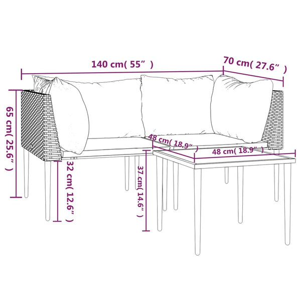 vidaXL 3-Piece Garden Lounge Set with Cushions Grey Poly Rattan
