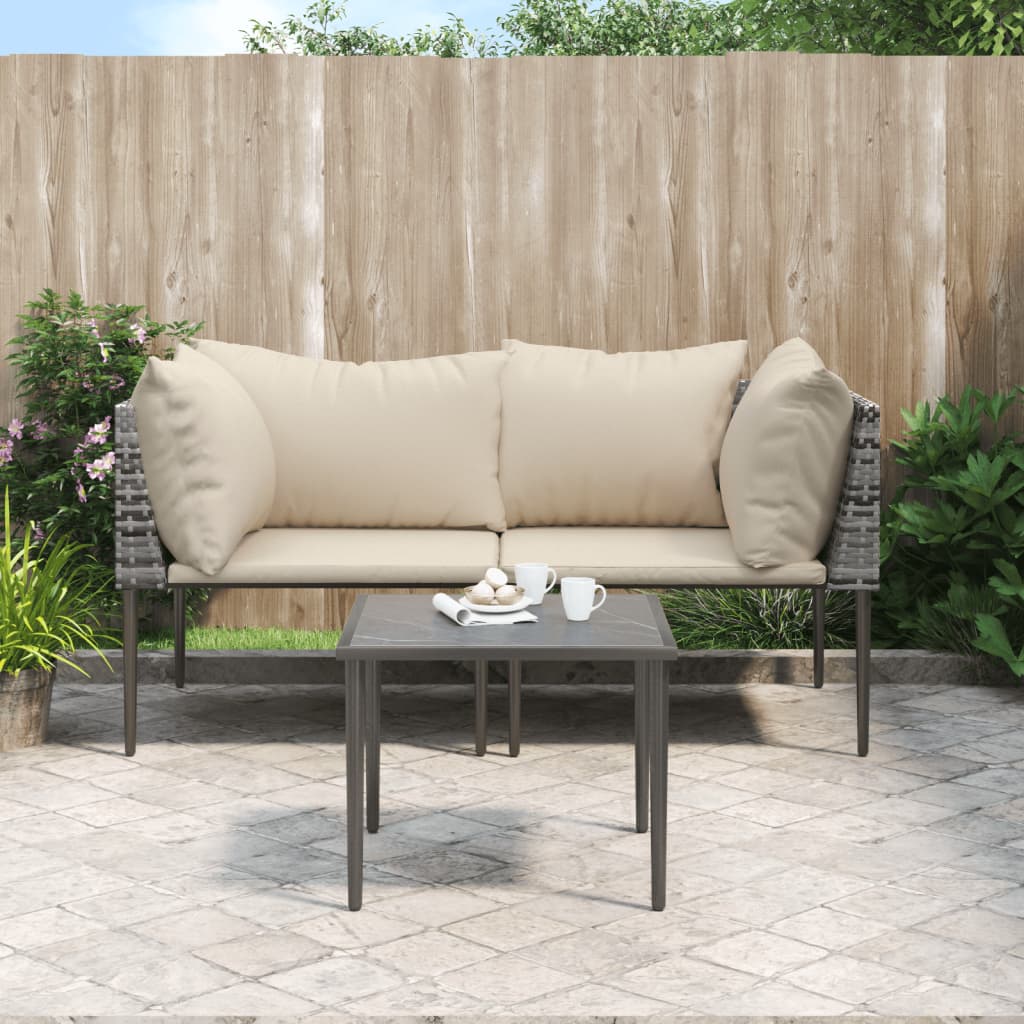 vidaXL 3-Piece Garden Lounge Set with Cushions Grey Poly Rattan