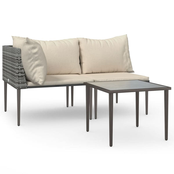 vidaXL 3-Piece Garden Lounge Set with Cushions Grey Poly Rattan