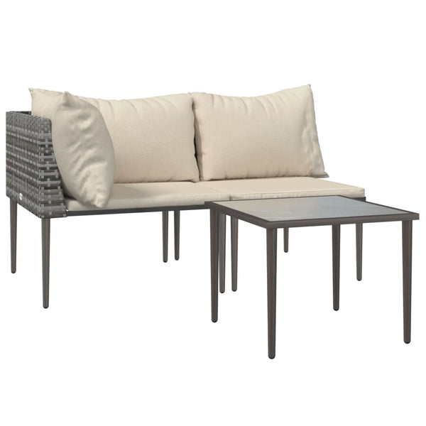vidaXL 3-Piece Garden Lounge Set with Cushions Grey Poly Rattan