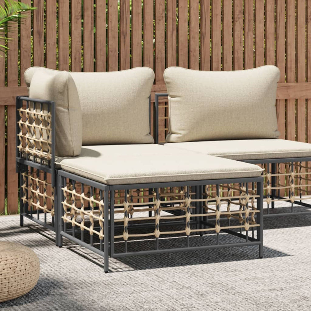 vidaXL Garden Stool with Beige Cushion Poly Rattan