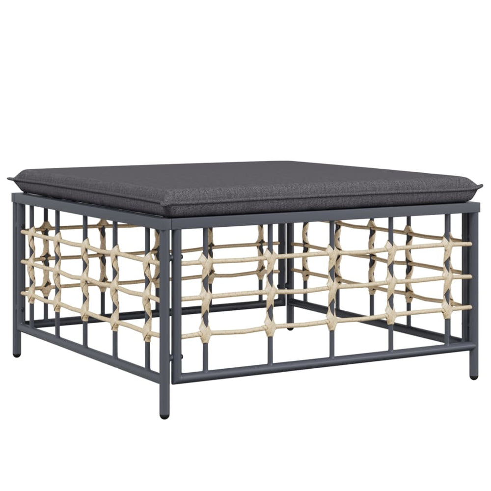 vidaXL Garden Stool with Dark Grey Cushion Poly Rattan