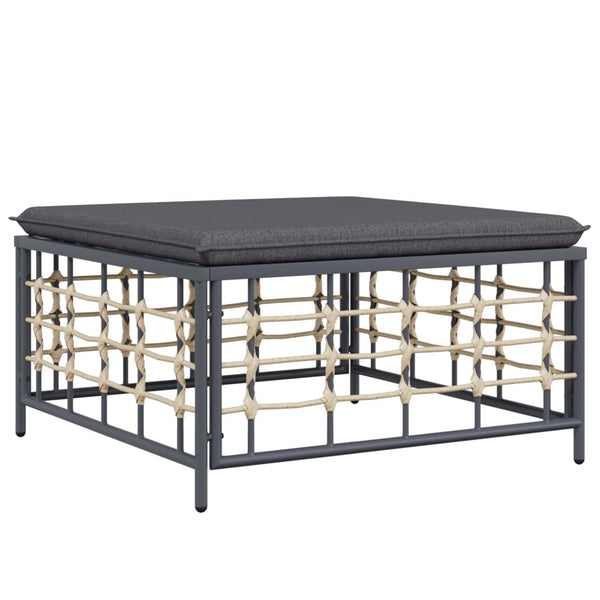 vidaXL Garden Stool with Dark Grey Cushion Poly Rattan