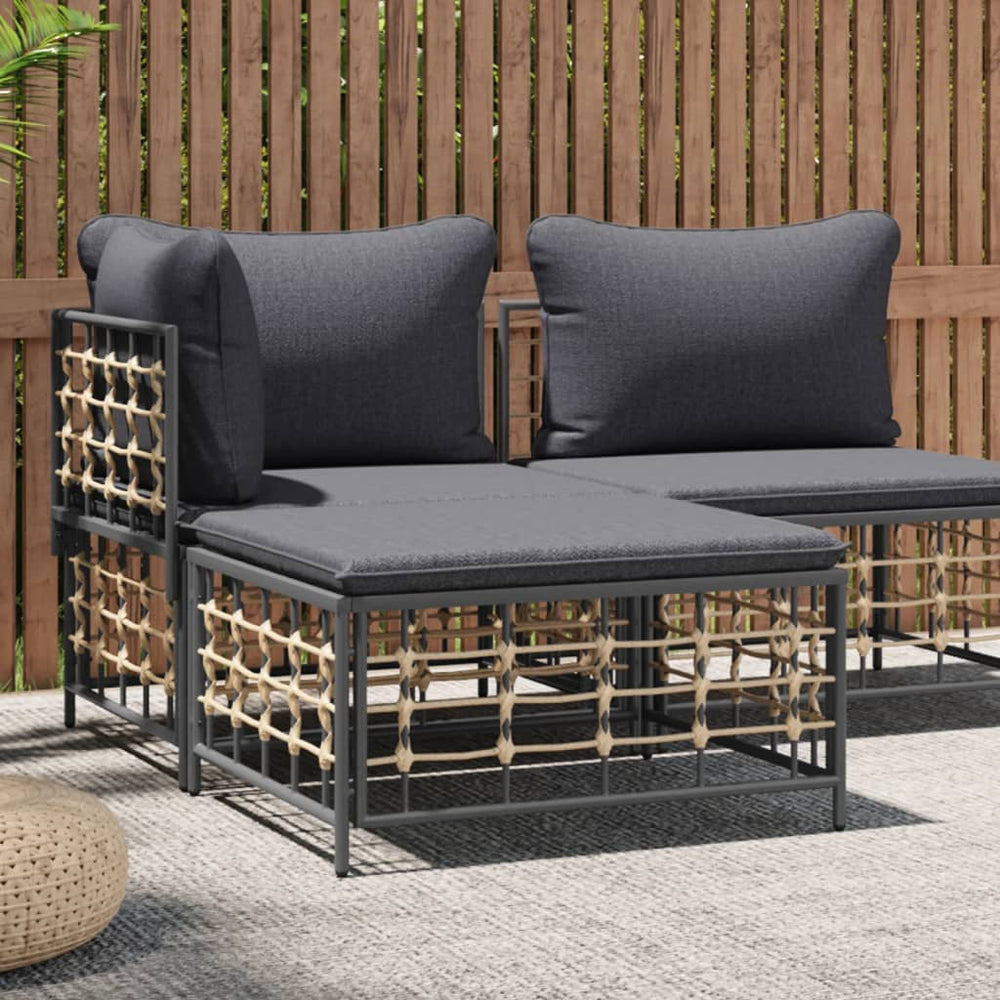 vidaXL Garden Stool with Dark Grey Cushion Poly Rattan