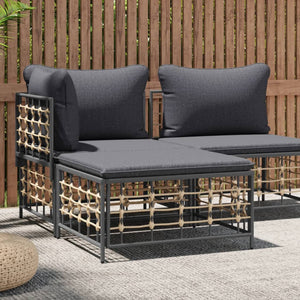 vidaXL Garden Stool with Dark Grey Cushion Poly Rattan