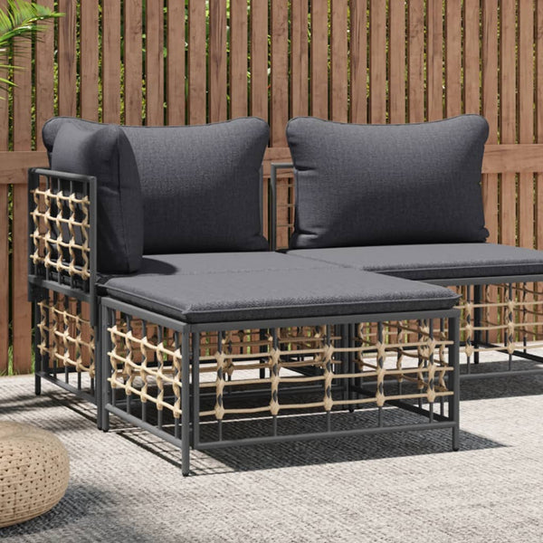 vidaXL Garden Stool with Dark Grey Cushion Poly Rattan