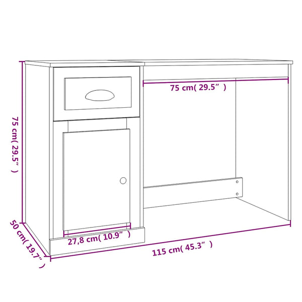 vidaXL Desk with Drawer Smoked Oak 115x50x75cm