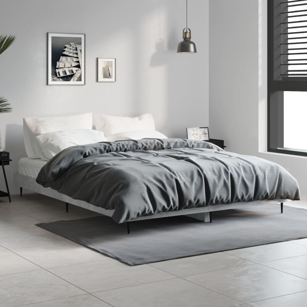 vidaXL Bed Frame Concrete Grey 140x190 cm Engineered Wood