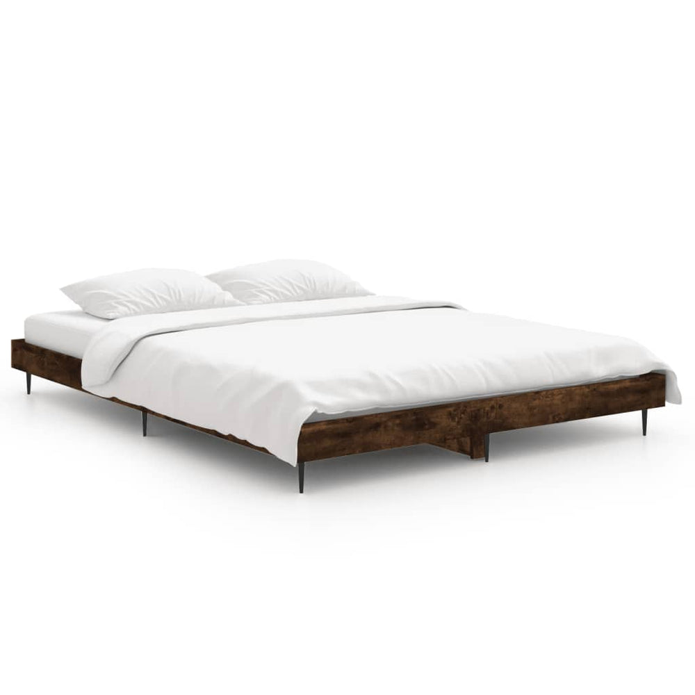 vidaXL Bed Frame Smoked Oak 135x190 cm Engineered Wood