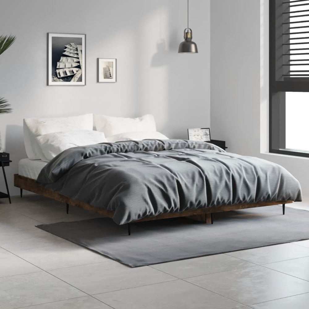 vidaXL Bed Frame Smoked Oak 135x190 cm Engineered Wood