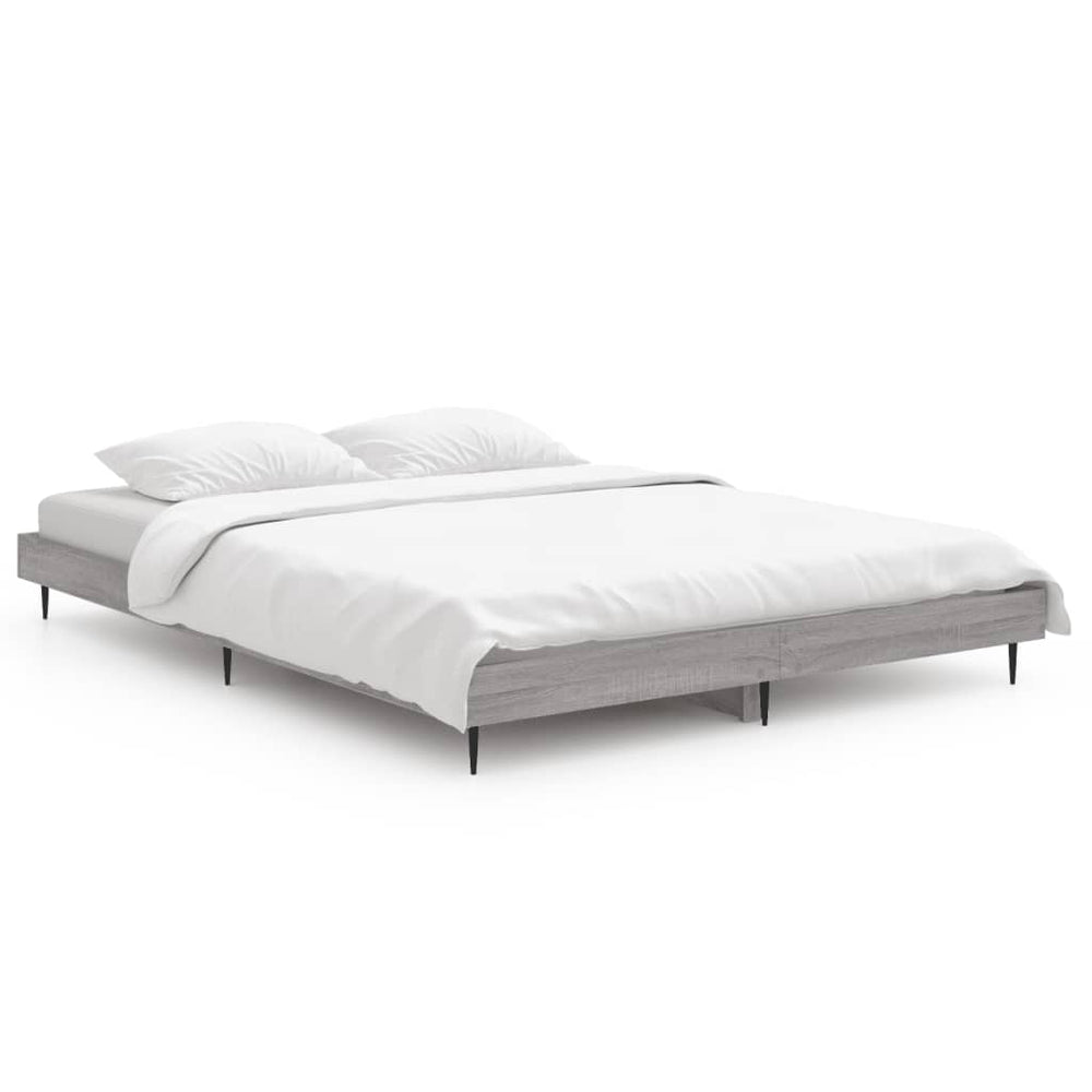 vidaXL Bed Frame Grey Sonoma 135x190 cm Engineered Wood