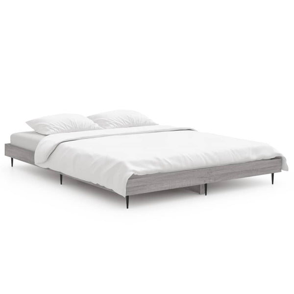 vidaXL Bed Frame Grey Sonoma 135x190 cm Engineered Wood