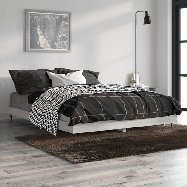 vidaXL Bed Frame Grey Sonoma 135x190 cm Engineered Wood