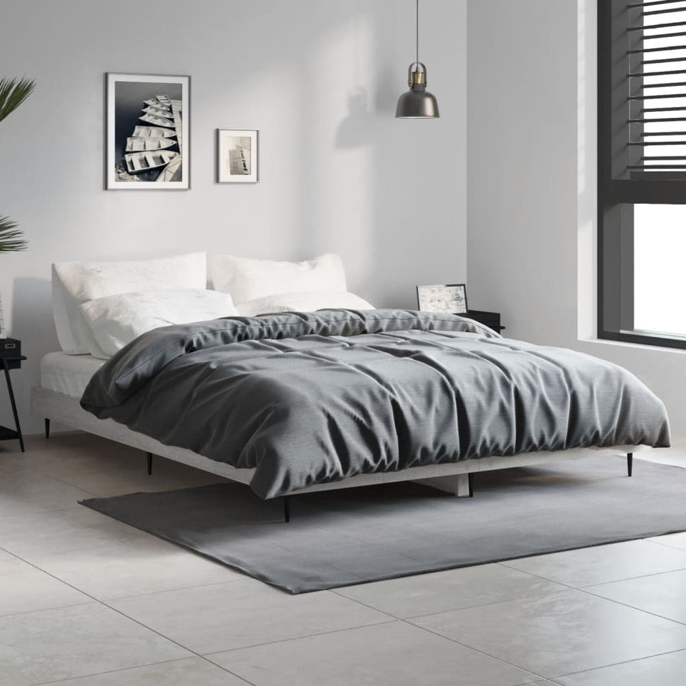 vidaXL Bed Frame Grey Sonoma 135x190 cm Engineered Wood