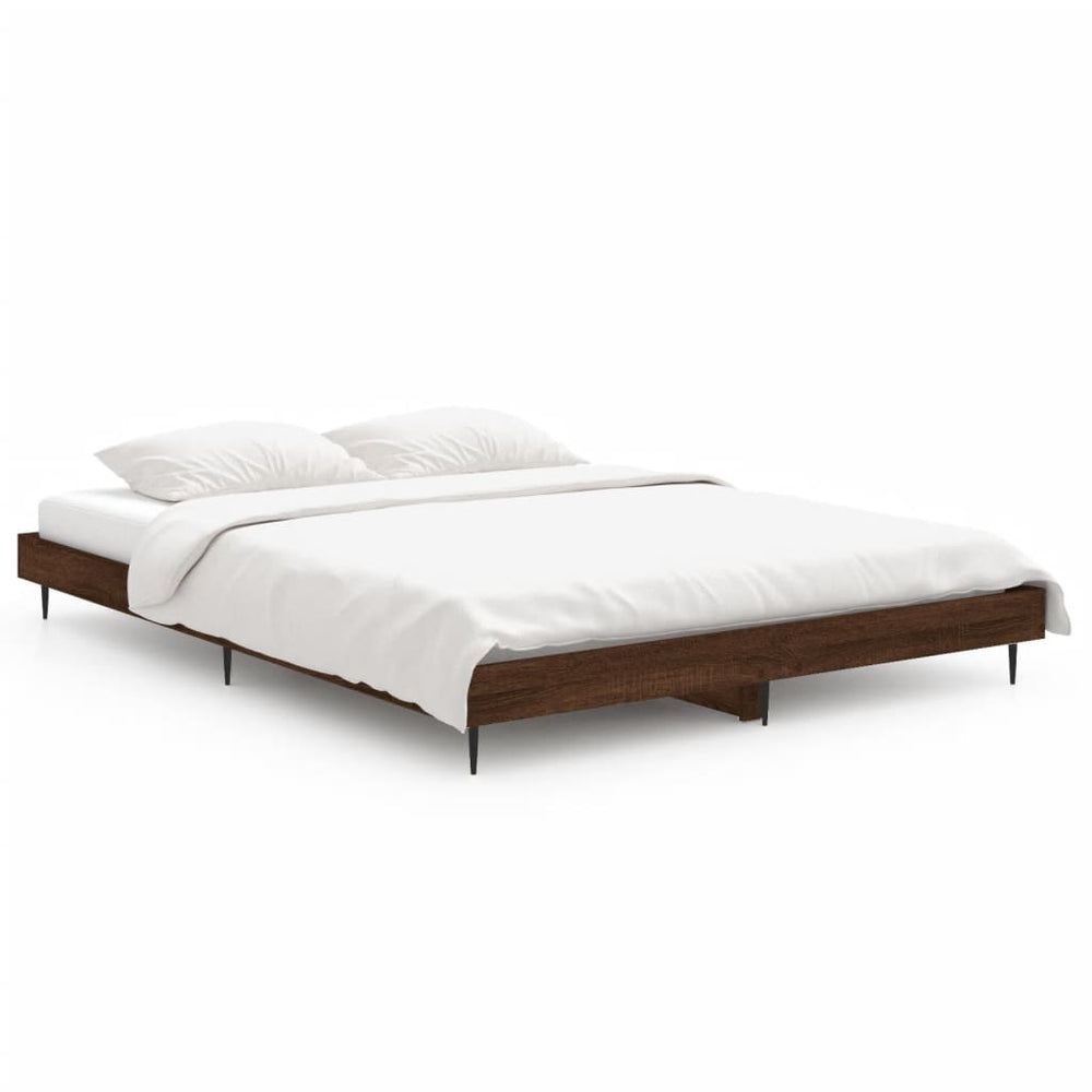 vidaXL Bed Frame Brown Oak Look 135x190 cm Engineered Wood