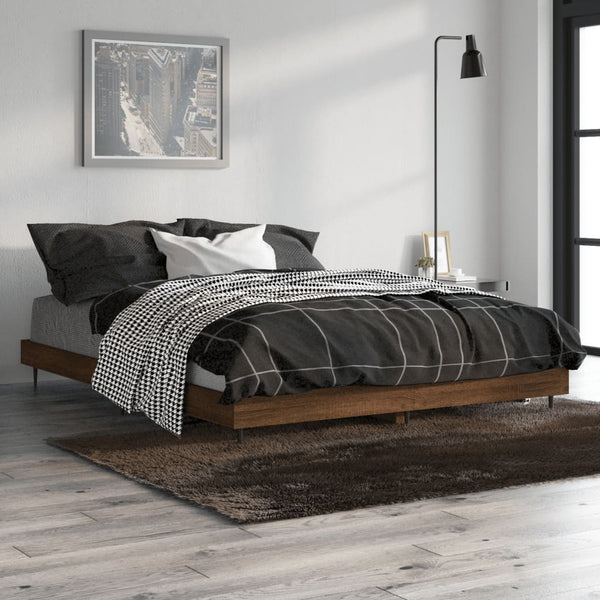 vidaXL Bed Frame Brown Oak Look 135x190 cm Engineered Wood