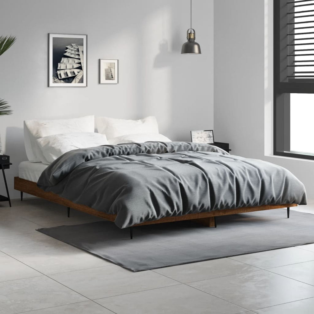 vidaXL Bed Frame Brown Oak Look 135x190 cm Engineered Wood