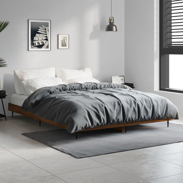 vidaXL Bed Frame Brown Oak Look 135x190 cm Engineered Wood