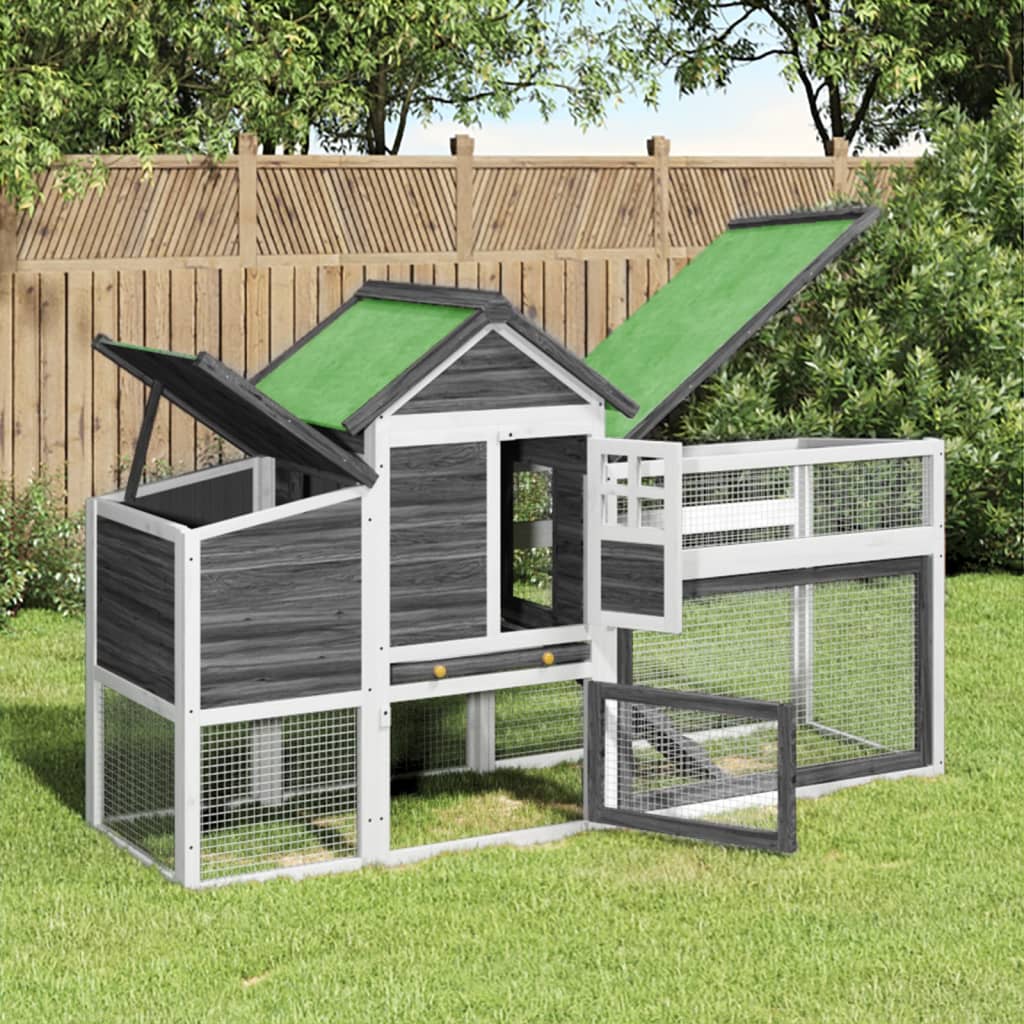 vidaXL Chicken Coop Grey 186.5x58.5x113 cm Solid Pine Wood