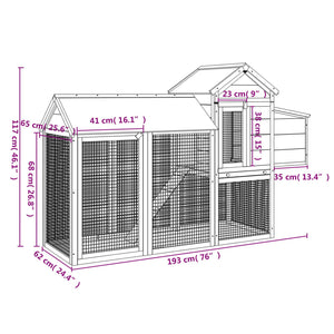 vidaXL Chicken Coop Brown 193x65x117 cm Solid Pine Wood