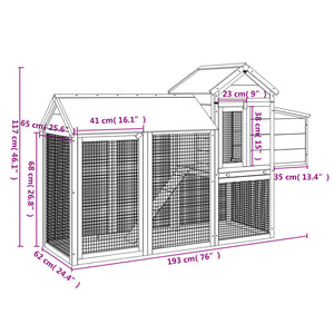 vidaXL Chicken Coop Mocha 193x65x117 cm Solid Pine Wood