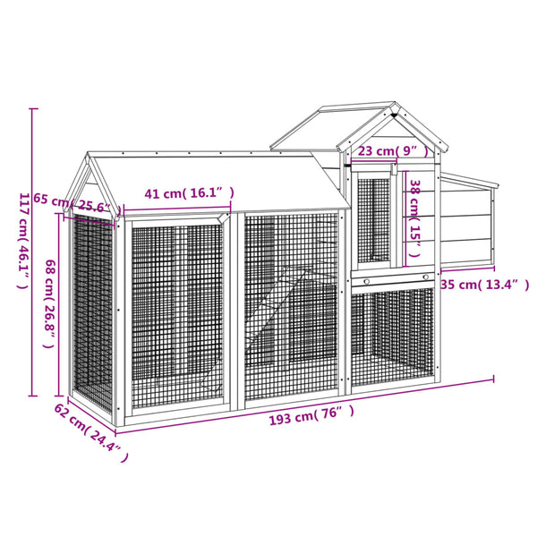 vidaXL Chicken Coop Mocha 193x65x117 cm Solid Pine Wood