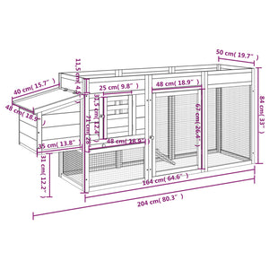 vidaXL Chicken Coop Mocha 204x50x84 cm Solid Pine Wood