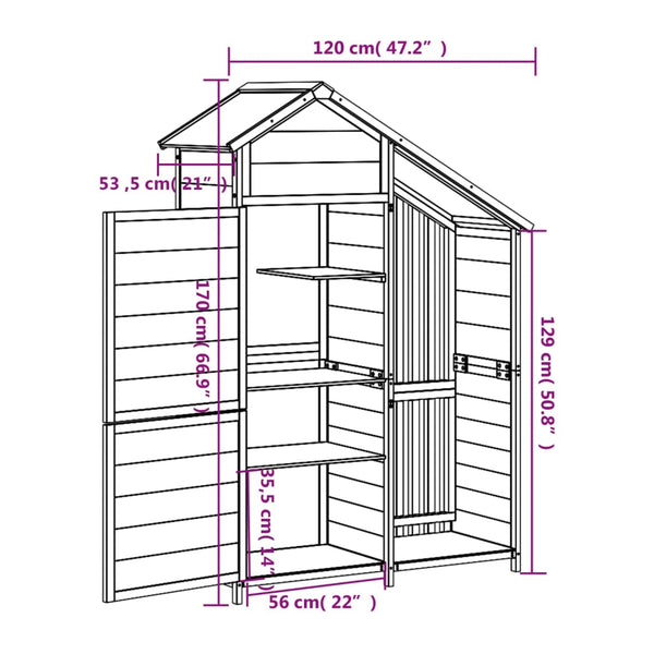 vidaXL Garden Storage Shed Gray 120x53.5x170 cm Solid Pinewood