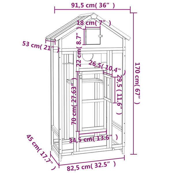 vidaXL Aviary Brown 91.5x53x170 cm Solid Pine Wood