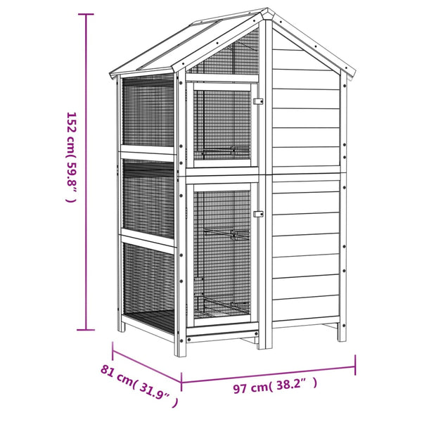 vidaXL Aviary Mocha 97x81x152 cm Solid Pine Wood