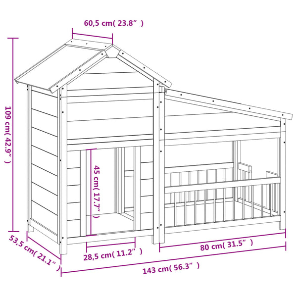 vidaXL Dog Kennel Brown 143x60.5x109 cm Solid Pine Wood