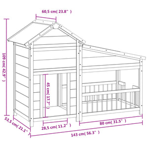 vidaXL Dog Kennel Grey 143x60.5x109 cm Solid Pine Wood