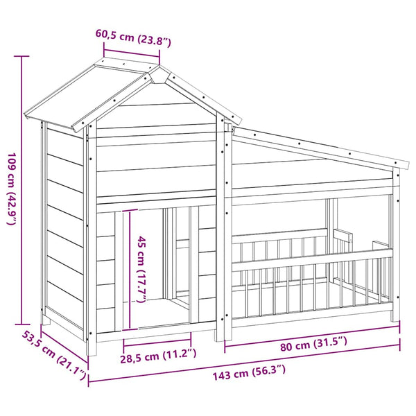 vidaXL Dog Kennel Mocha 143x60.5x109 cm Solid Pine Wood