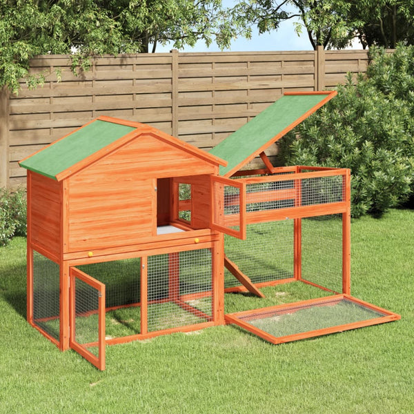 vidaXL Rabbit Hutch Brown 185.5x60.5x109.5 cm Solid Pine Wood