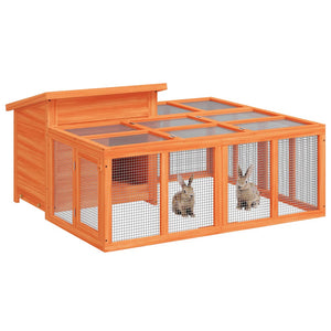 vidaXL Rabbit Hutch Brown 144x123x67.5 cm Solid Pine Wood