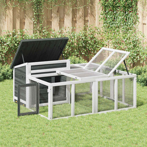 vidaXL Rabbit Hutch Grey 144x123x67.5 cm Solid Pine Wood