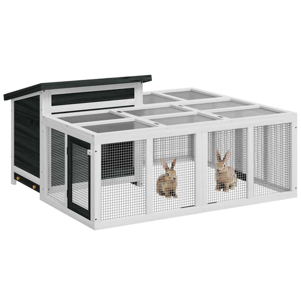 vidaXL Rabbit Hutch Grey 144x123x67.5 cm Solid Pine Wood